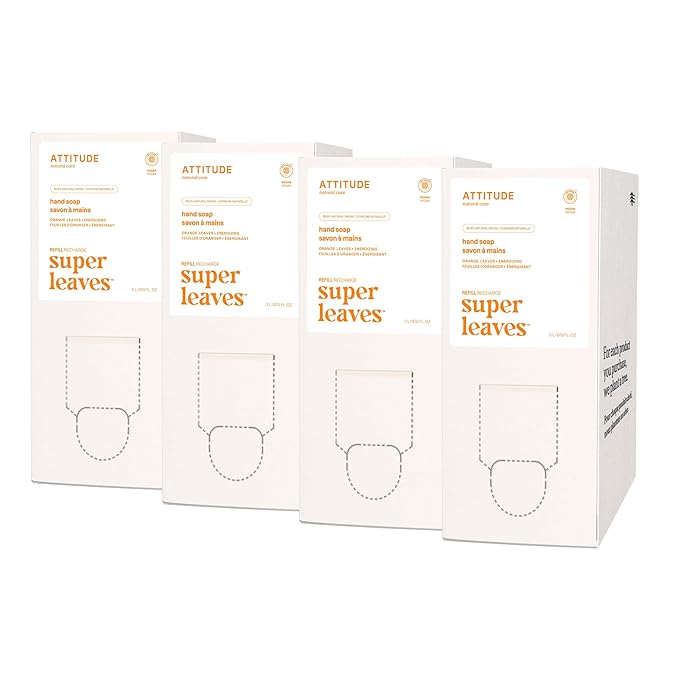 ATTITUDE Liquid Hand Soap, EWG Verified, Plant and Mineral-Based, Vegan Personal Care Products, Orange Leaves, Bulk Refill Format, 67.6 Fl Oz