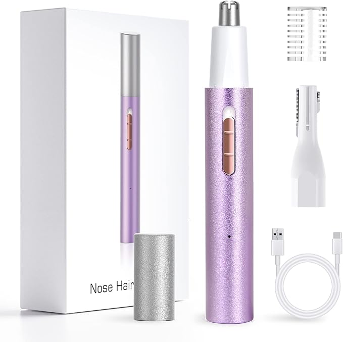 Nose Hair Trimmer for Women Men,2025 Rechargeable 2 in 1 Eyebrow & Facial Trimmer, Professional Painless Ear Hair Trimmer with Powerful Motor and Dual-Edge Blades Easy Cleansing (Purple)