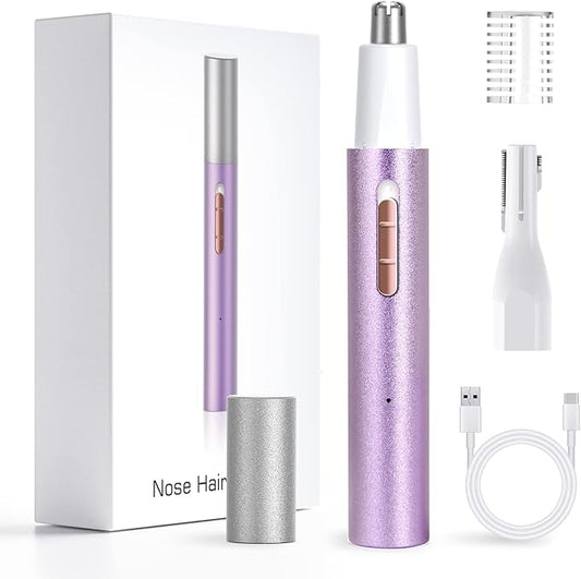 Nose Hair Trimmer for Women Men,2025 Rechargeable 2 in 1 Eyebrow & Facial Trimmer, Professional Painless Ear Hair Trimmer with Powerful Motor and Dual-Edge Blades Easy Cleansing (Purple)