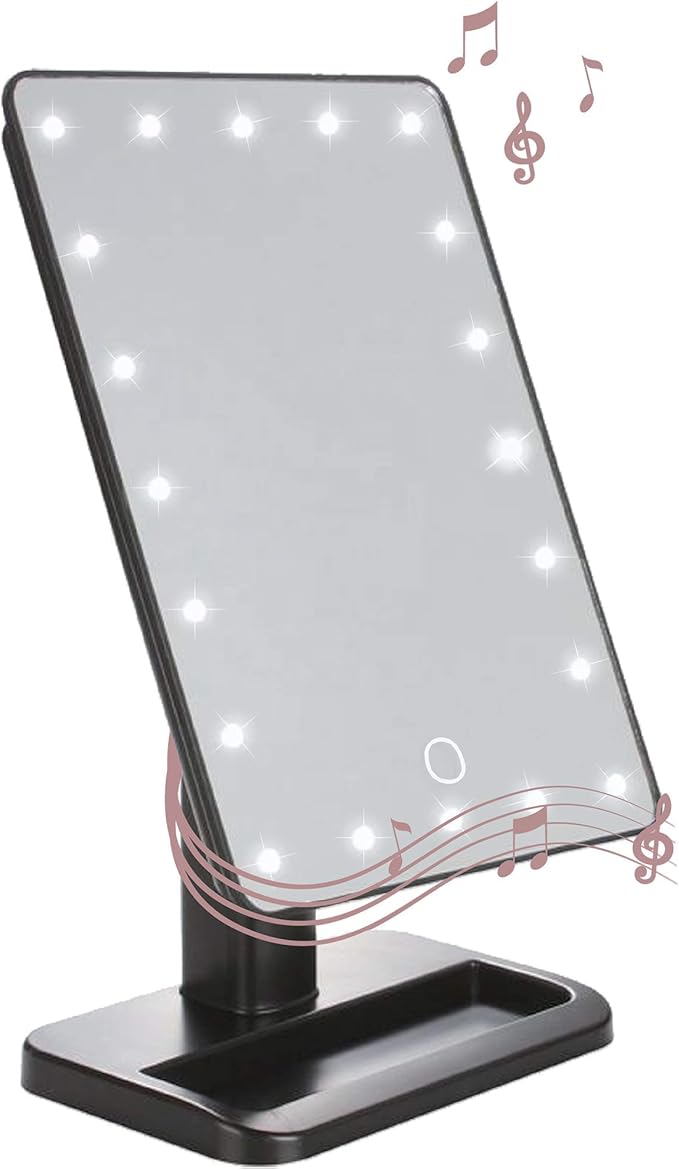 Aduro Vanity Mirror Makeup Mirror With Lights And Wireless Speaker, U-Reflect Beauty LED Wireless Swivel Smart Home Audio Mirror With Tray (Black)