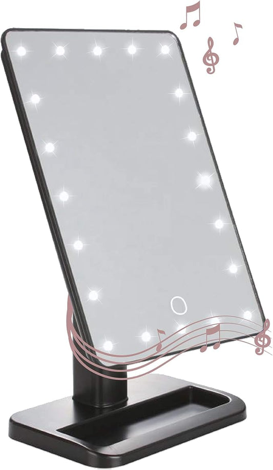 Aduro Vanity Mirror Makeup Mirror With Lights And Wireless Speaker, U-Reflect Beauty LED Wireless Swivel Smart Home Audio Mirror With Tray (Black)