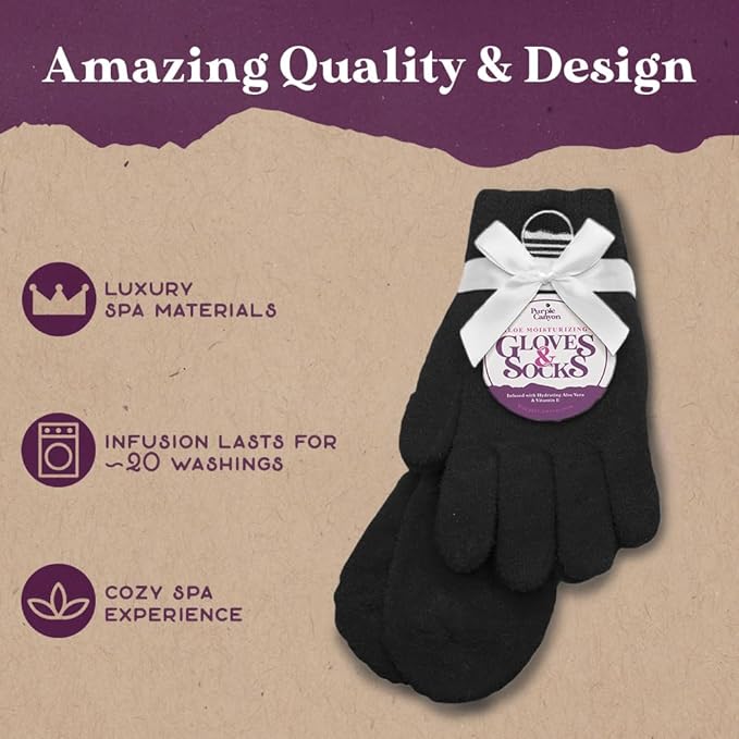 Purple Canyon Moisturizing Socks and Gloves Set | Black Fuzzy Socks and Gloves with Aloe and Vitamin E for Women | Women's Gifts for Self-Care