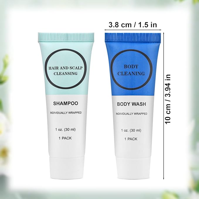 Travel Size Shampoo and Body Wash Bulk, Individually Wrapped Hotel Mini Shower Gel and Small Men Women Cleansing Toiletries Amenities for Hotel/Vacation/Homeless 1 oz (3.7inch, Count, 20)