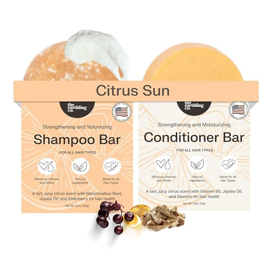 The Earthling Co. Shampoo & Conditioner Bar Set - Promote Hair Growth, Strengthen & Volumize All Types - Paraben & Sulfate Free Formula With Natural Ingredients for Dry Hair (Citrus Sun)