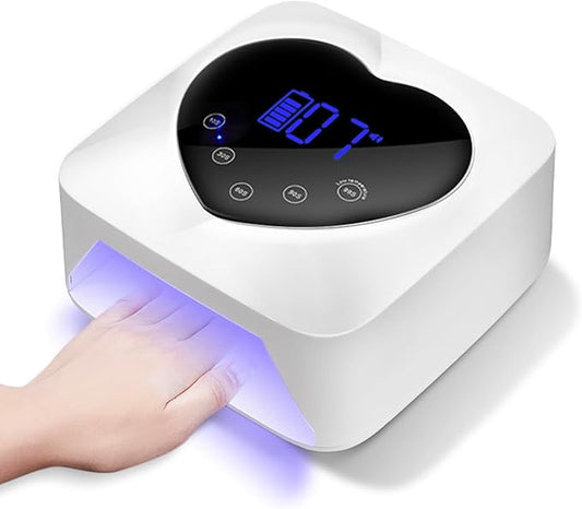 UV LED Nail Lamp,72W Rechargeable Cordless UV Light Dryer,Professional Fast Gel Curing Lamp for Acrylic Manicure 5 Timer Settings Auto Sensor Nail Machine Art Tools at Home/Salon(White)