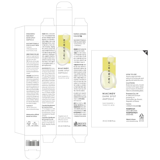 MIMUMIMU Niacinamide 10%+Thioctic Acid 100 ppm NIACINDY Facial Glow Ampoule for Dark Spot After Care - Daily Korean Potency Skincare - Uneven Tone, Hyperpigmentation, Discoloration Roll-on Ampoule