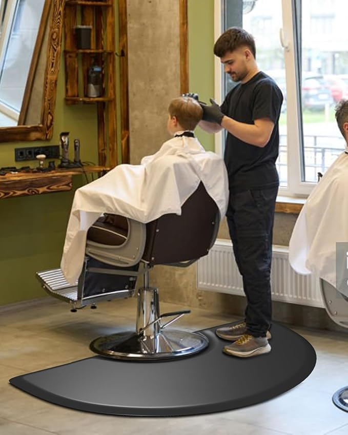 Artist Hand 3 ft. x 5 ft. Barber Chair Mat Salon & Barber Shop Anti-Fatigue Comfort Salon Mat, Semi Circle - 7/8 in. Thick, Black