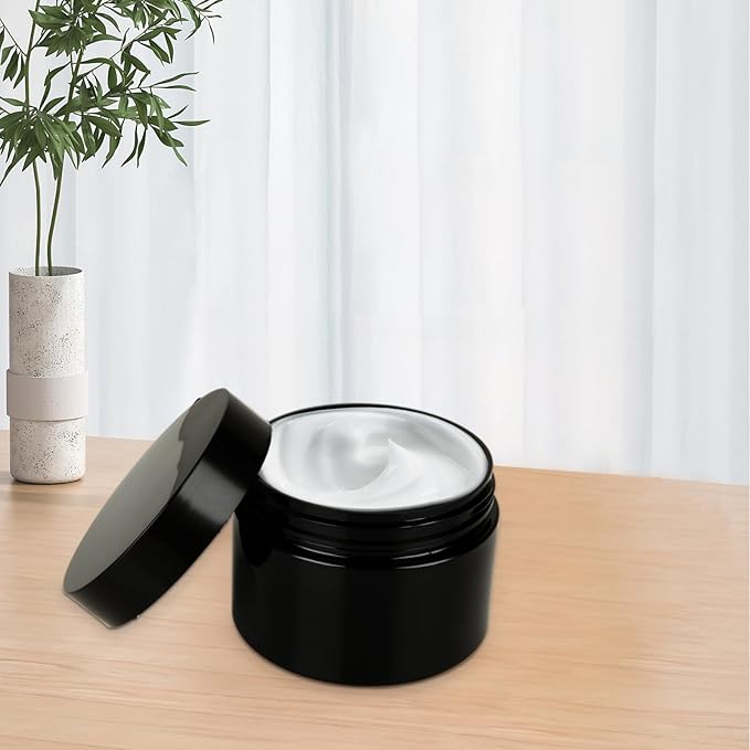 Acrux7 40 Pack 4 oz Black Plastic Jars, Small Round Cosmetic Cream Jars with Lids & Labels, Refillable Plastic Cream Container 120 ml Leak Proof Travel Jars for Creams, Lotion, Body Butter, Body Scrub