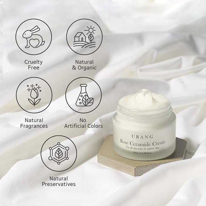 Rose Ceramide Cream | Organic Natural Anti-Aging | Deep Ceramide Moisturizer | Natural Skin care For Oily, Dry, Sensitive, & Mature Skin | 1.69 oz