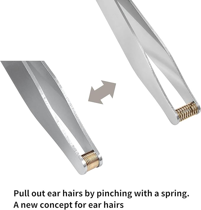 Seki Japan Ear Hair Trimmer Clipper Cutter Tweezers Shape with Spring Safe Design for Hair Removal, Japanese Stainless Steel