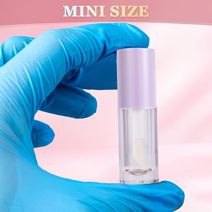 50pcs 2.5ml Empty Lip Gloss Containers Lip Gloss Tubes with Wand Cute 0.08oz Clear Refillable Lipgloss Making Supplies Kit for DIY Makeup + 2pcs Syringes (Purple)