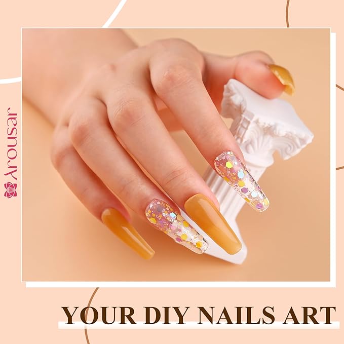 Poly Nail Gel Kit, 8 Colors Nail Extension Gel, Clear Black Gold Glitter Builder Nail Gel with 2 Gel Polish, Base and Top Coat, Slip Solution, Nail Lamp DIY Salon at Home for Women