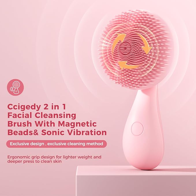 2 in 1 Facial Cleansing Brush,Rotating Magnetic Beads & Massage Cleaning Silicone Face Scrubber，Waterproof and Rechargeable Face Scrub Brush