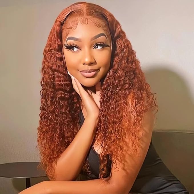 Deep Wave Human Hair Bundles with 4x4 Closure Free Part Ginger Orange Human Hair Bundles 12 14 16 Inch with Closure 12 Inch Burnt Orange Deep Curly Hair Extension