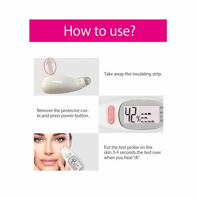 Portable digital facial moisture tester skin analyzer facial hydration corneometer skin hydration meter water oil tester for face skin care with backlight LCD display gifts for girls women