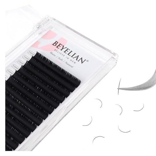 BEYELIAN Flat Eyelash Extension, Ellipse Lash Extensions 0.15 D Curl 11mm 16 Rows Matte Black Eyelash Extension Supplies Classic Lash Extensions Individual Eyelashes Salon Use