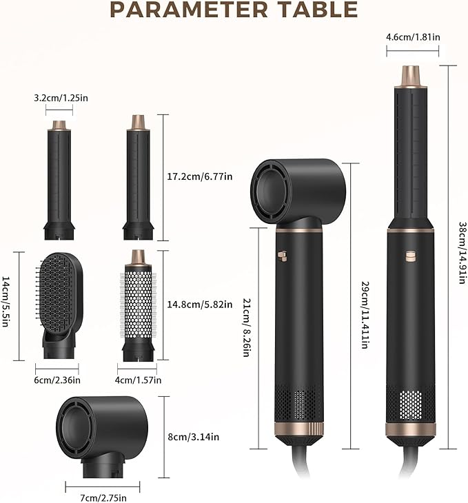 5 in 1 Hair Dryer Brush Hot Air Curling Brush Negative Ion Air Styler，Multi Function Blow Dryer Brush with Curling Wand, Straightening Brush, and Volumizing Hot Air Brush for All Hair Types（Black）