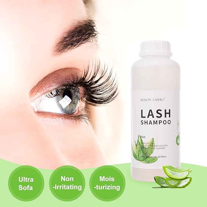 Arison Eyelash Eyelash Extension Shampoo 600ml / Eyelid Foaming Cleanser/Wash for Extensions and Natural Lashes/Paraben & Sulfate Free Safe Makeup & / Professional & Self Use (Aloe)