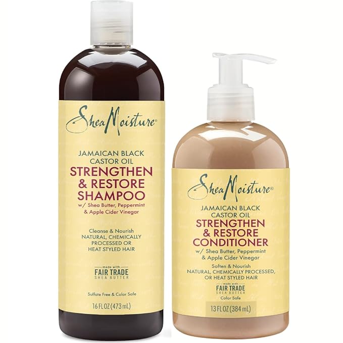 Shea Moisture Jamaican Black Castor Oil Clarifying Shampoo & Conditioner - Strengthen & Restore Sulfate-Free Shampoo & Conditioner Set with Shea Butter, ACV, and Peppermint Oil for Hair (2 Piece Set)