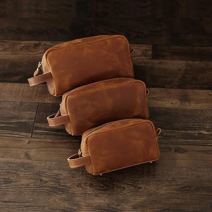 Travel Toiletry Bag for Men Leather Dopp Kit Bags Christmas Gift