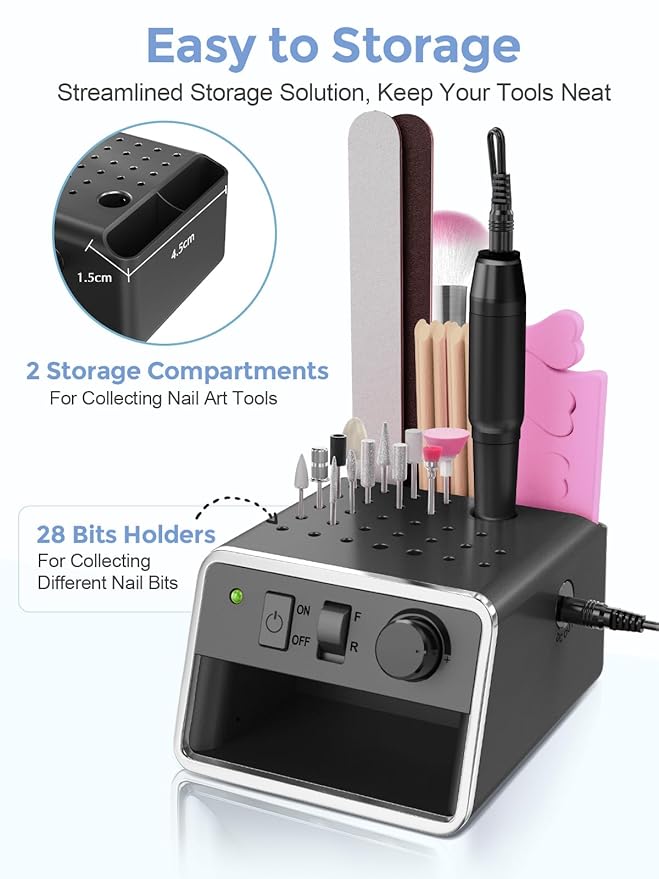 Subay Nail Drill Machine Electric File, Portable for Acrylic Gel Dip Powder Nails, Nail Drill Kit for Manicure Pedicure, Nail Set with Everything, Rose Pink (Silvery)