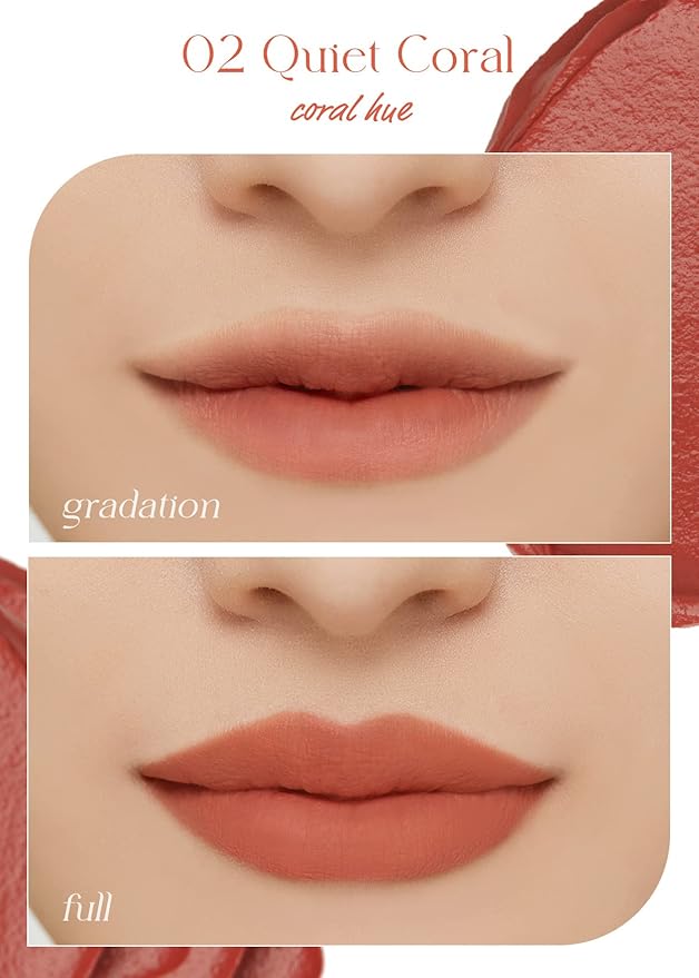 I'M MEME Lip Stain - Color Key Ring Velvet Tint - Gift, Highly-pigmented, Long Lasting, Travel-Friendly, Velvet Finish, 02 Quiet Coral, 2.8 g
