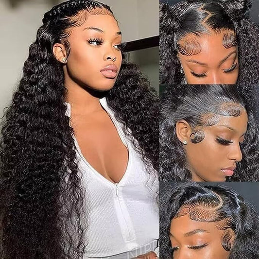 5x5 Hd Lace Closure Wigs Human Hair Water Wave 5x5 Lace Closure Wigs for Women 180 Density Deep Curly Closure Wig Wet and Wavy Wig Pre Plucked Natural Black 26 Inch