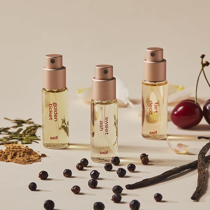 Snif Mini Bundle Perfume, Sweet Ash, Tart Deco, Golden Ticket, Cologne for Men and Women, Long Lasting Fine Fragrance, Non-Toxic, 3 pack