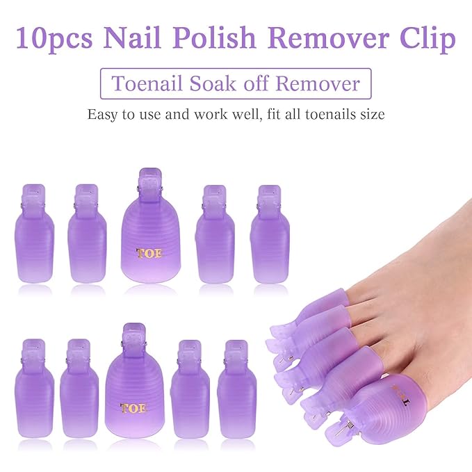 Makartt Gel Nail Polish Remover Clips Kit, Nail Polish Holder Hand Rest, 20 Pcs Resuable Finger and Toenail Acrylic Nail Polish Remover Wraps, Nail Polish Stand with Gel Holders and Multi Angle Rest