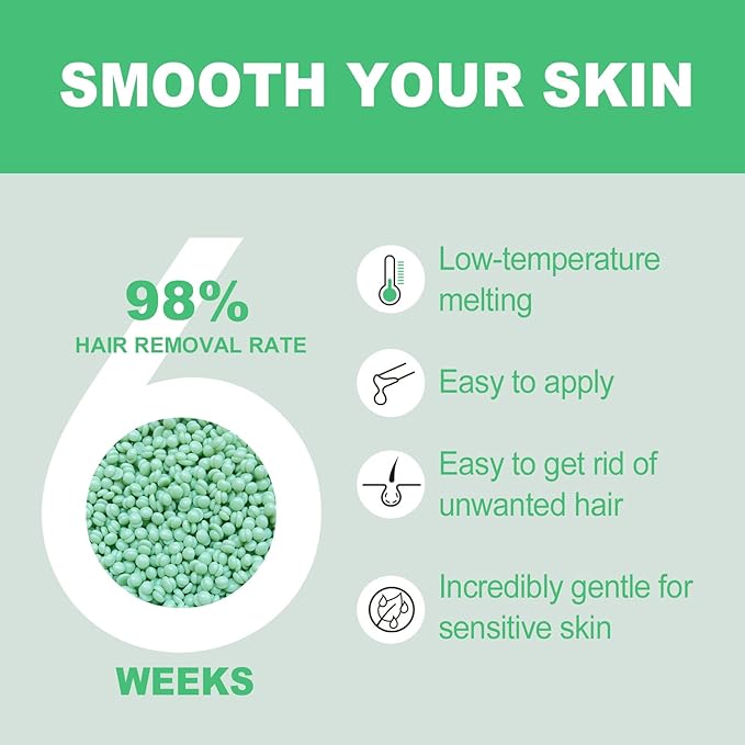 Hard Wax Beads, 1lb Unscented Stripless Wax Beans for Brazilian Waxing, Bikini, Body, Back, Chest, Leg, Armpit, Face, Wax Beads for Sensitive Skin Coarse Hair Removal from Root Women Men