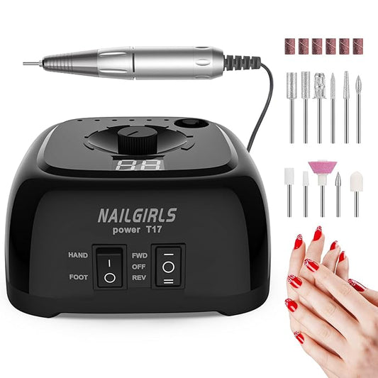 NAILGIRLS Nail Drill，35000RPM Professional Nail Drill Machine with Speed Display，Electric Nail File Set for Acrylic Nails Gel Nails, Polishing Shaping (Black)