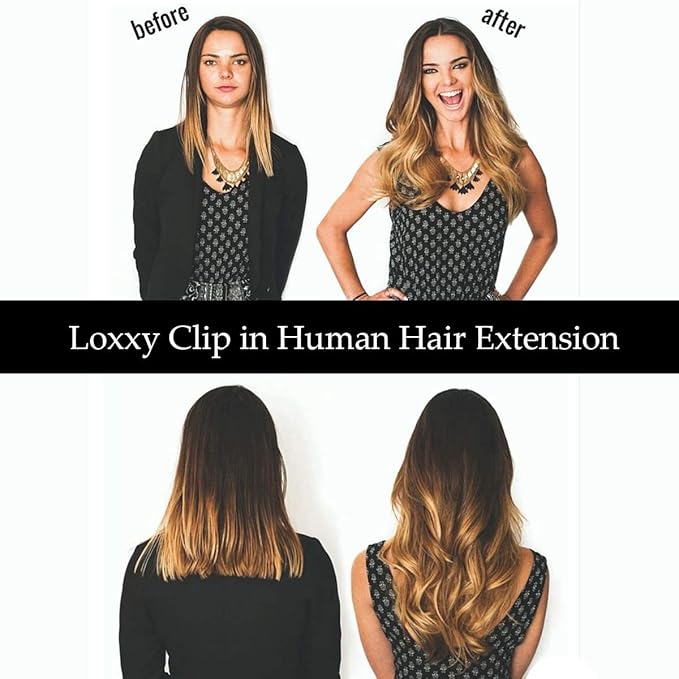 Loxxy Clip Hair Extensions Human Hair 16inch Ombre Hair Extensions Straight Chocolate Brown Mix Honey Blonde Remy Clip in Extension Human Hair Full Head for Beautiful Women Gift 120G 16clips