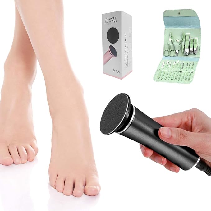 Electric Foot Callus Remover Speed Adjustable with 60pcs Replacement Sandpaper Discs Pedicure Tool Kit Callus Shaver Dead Cracked Hard Dry Skin Nail Clipper Set 16 in 1 (Black)