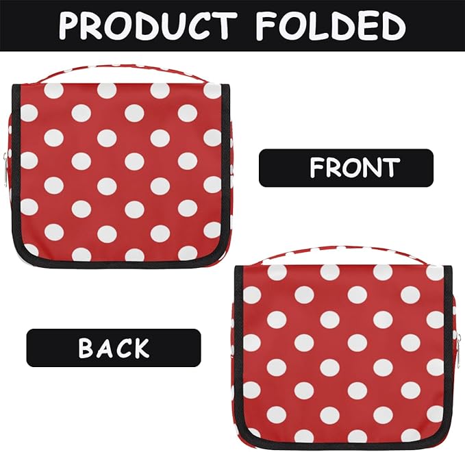 Hanging Travel Toiletry Bag for Women, Polka Dot Print Travel Makeup Bag Red White Polka Dot Portable Cosmetic Bag Travel Organizer for Toiletries Accessories