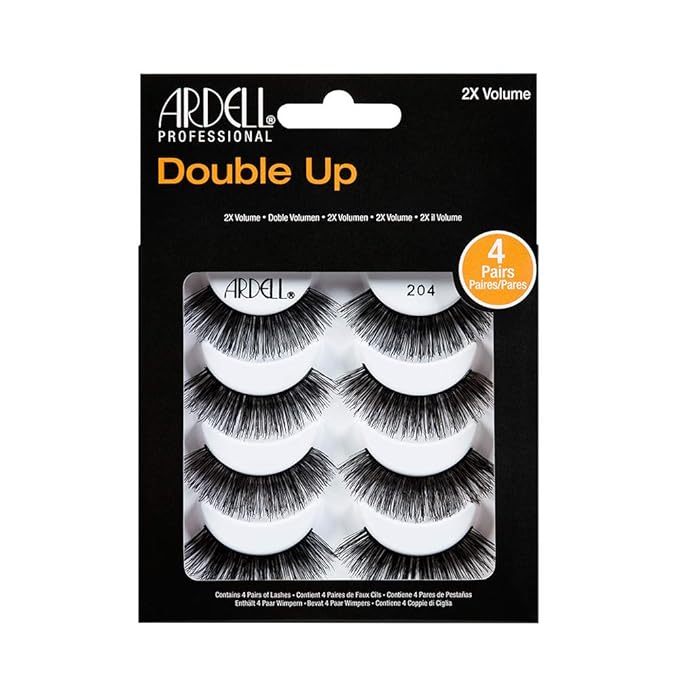 Ardell False Eyelashes Double Up 204 - Dramatic Volume & Length Strip Lashes, Reusable Fake Lashes, 1 Pack