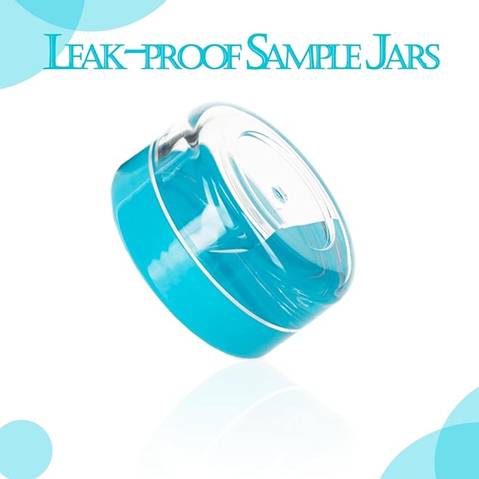 ZEJIA 5 Gram Sample Containers with Lids, Mini Makeup Containers, Empty Plastic Travel Cosmetic Containers with Labels(50 Count, Blue Lid)