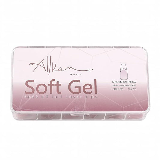 Allkem Soft Gel Nail Tips - Medium Long Ballerina Nail Extensions Kit - 12 Sizes Full Cover Nails - Double French (240 Pieces)