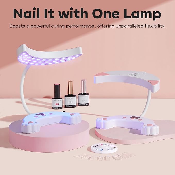 modelones Hema-Free Gel Base and Top Coat Set 2 Pcs & 48W U V LED Nail Lamp, Gooseneck U V Lamp