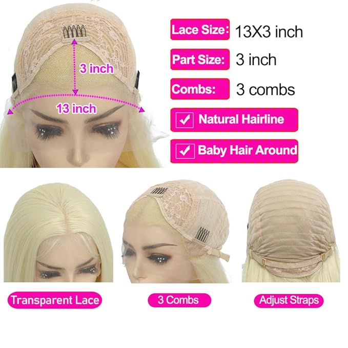 613 Blonde 13x3 HD Synthetic Lace Front Wig for Woman,Blonde Wig Similar Human Hair,200 Density Wear and Go Glueless Wig Pre Plucked,Synthetic Transparent Lace Wig Heat Resistant Firber 30 inch