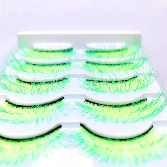 Sunniess Ombre Colored Lashes Silk Protein Fluffy Wispy Volume Fake Lashes for Halloweens Cosplay Party Stage Russian D Curl Lashes with Color Make up Faux Mink False Eyelashes 5 Pairs