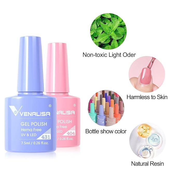VENALISA VIP4 65PCS Gel Nail Polish Set, 60 Colors 7.5ML White Black Pink Nude Gel Polish Colors Nail Art Starter Kit