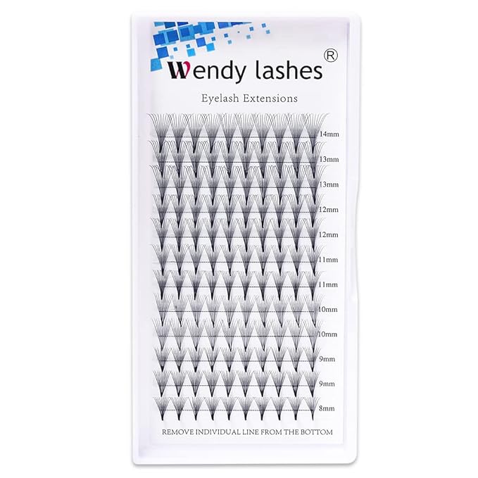 Volume Lash Extensions 10D Premade Fans Eyelash Extensions 0.07mm Thickness C/D Curl Short Stem Premade Volume Eyelash Extensions Pointed Base Fans by WENDY LASHES(10D-0.07-D, 8-14mm Mixed Tray)
