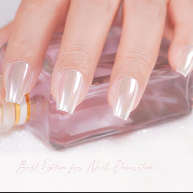 Chrome Nail Powder Pearl White Aurora Effect Metallic Mirror Moonlight Pigment Iridescent Glitter Kit for Gel Polish Nail Art Decoration, 6 Colors Set 0.5g/Jar