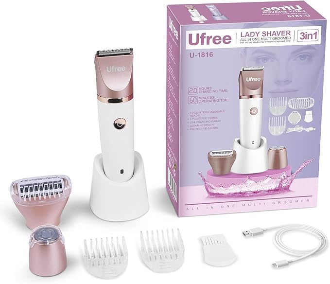 Ufree Electric Shaver Razors for Women Pubic Hair, Bikini Trimmer for Face and Body Hair, Wet & Dry Use Groomer, Hair Trimmer, Birthday Gifts for Women, Gold