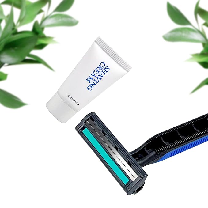 Disposable Razors in Bulk Shaving Kit Twin Blade Razors and Cream(12g), Individually Wrapped Toiletries Amenities for Hotel, Airbnb, Homeless, Shelter, Camping and Travel (102 Pack)