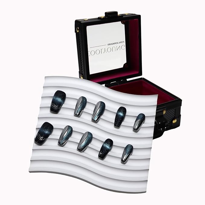 Handmade Press On Nails, Cat Eye Nails, Coffin Nails, Nailphoria Press Ons, Press On Nails Blue, 3D Nails Press On, Acrylic Press On Nails, Gifts For Woman, COOLYOUNG Nails, 10 PCS, Size M