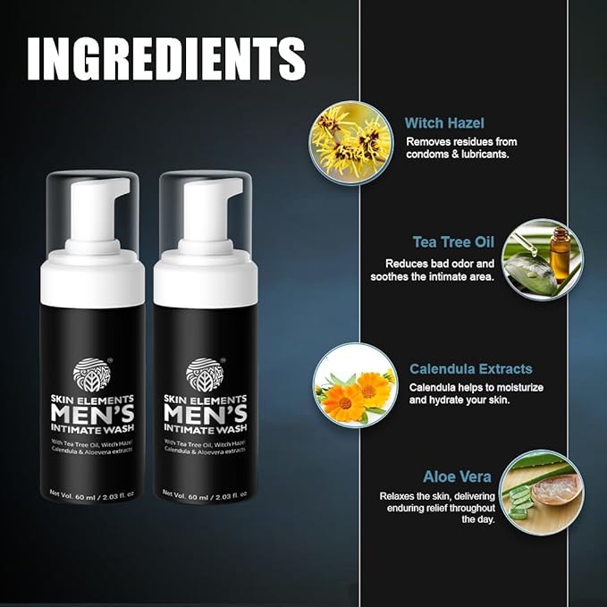 Skin Elements Intimate Wash for Men with Tea Tree Oil (Combo) | pH Balanced Foaming Hygiene Wash | Prevents Itching, Irritation & Bad Odor | 120 ml | Pack of 2|