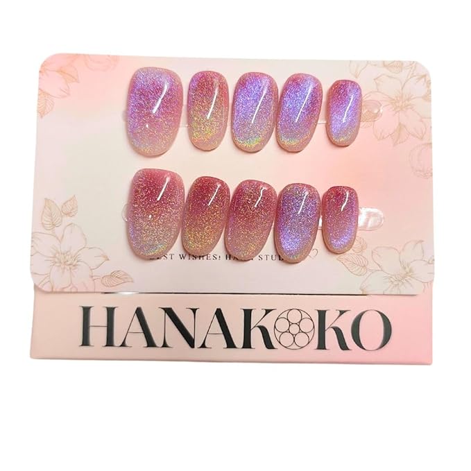 Press on Nails Handmade Nails 3D Press on Nails Short Medium Oval Almond Nails Fake Nails Glitter Cat Eye Nails Gel Nails Durable Reusable False Nails 10 Pcs (Dream Dazzle, M)