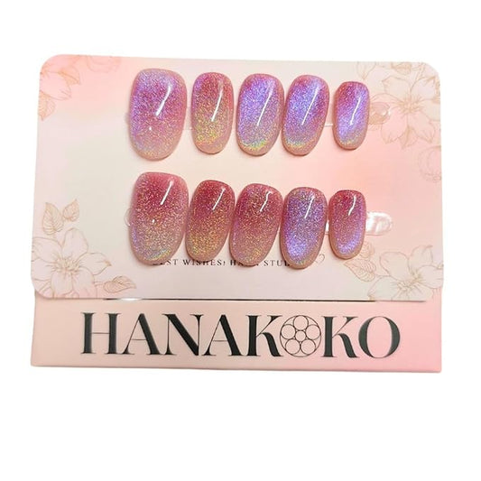 Press on Nails Handmade Nails 3D Press on Nails Short Medium Oval Almond Nails Fake Nails Glitter Cat Eye Nails Gel Nails Durable Reusable False Nails 10 Pcs (Dream Dazzle, M)