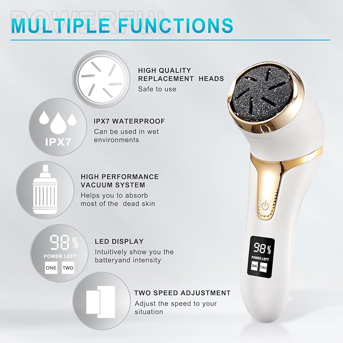 Electric Foot Callus Remover with Vacuum,AMPK Professional Pedicure Tools Kit Foot File Scraper,Waterproof Callus Remover Kit with 3Heads,2Speed,Battery Display for Callused Dead Hard Cracked Dry Skin